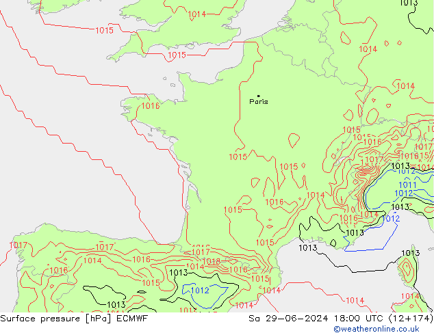 Surface pressure ECMWF Sa 29.06.2024 18 UTC