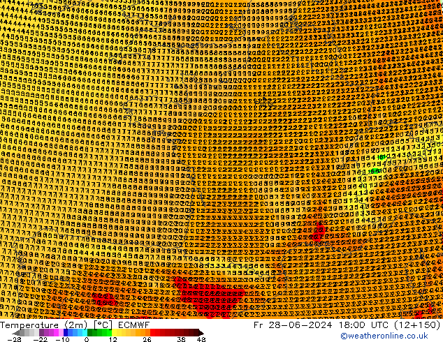 Temperatuurkaart (2m) ECMWF vr 28.06.2024 18 UTC