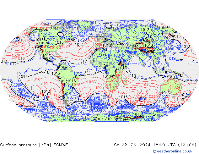 Surface pressure ECMWF Sa 22.06.2024 18 UTC