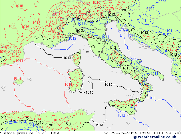 Surface pressure ECMWF Sa 29.06.2024 18 UTC