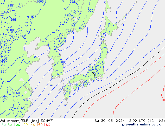 Jet stream/SLP ECMWF Su 30.06.2024 12 UTC