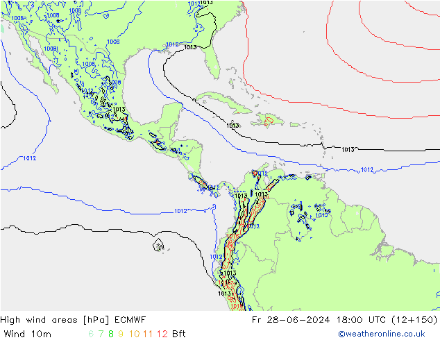 High wind areas ECMWF Fr 28.06.2024 18 UTC