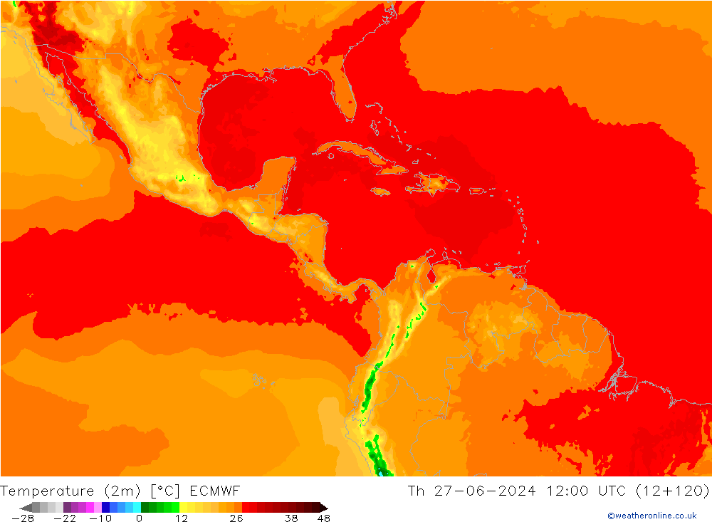 Temperature (2m) ECMWF Th 27.06.2024 12 UTC