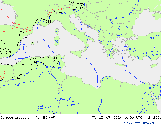 Luchtdruk (Grond) ECMWF wo 03.07.2024 00 UTC