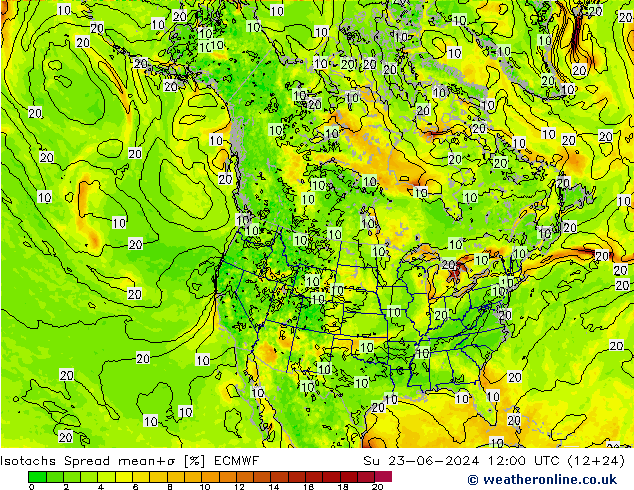 Isotachs Spread ECMWF 星期日 23.06.2024 12 UTC