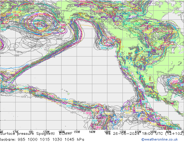 Surface pressure Spaghetti ECMWF We 26.06.2024 18 UTC