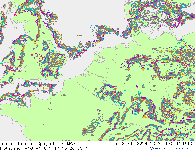 温度图 Spaghetti ECMWF 星期六 22.06.2024 18 UTC