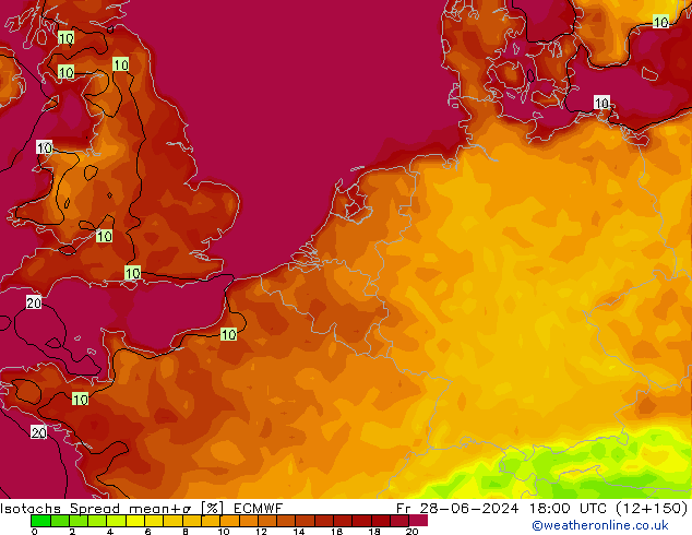 Isotachs Spread ECMWF Pá 28.06.2024 18 UTC