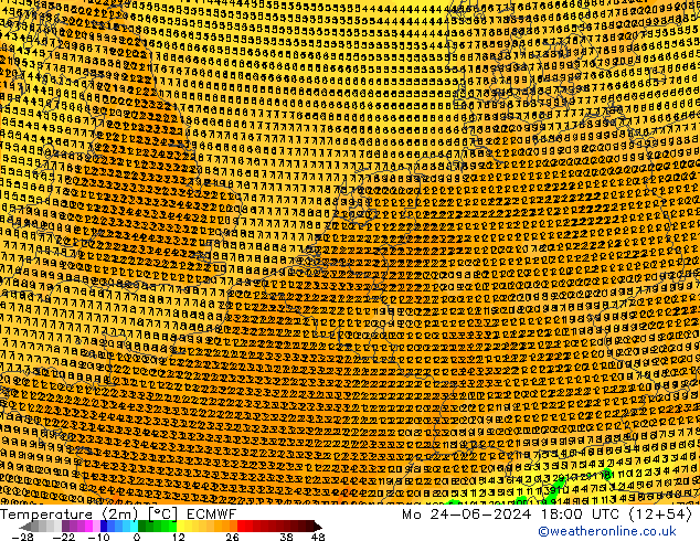 Temperatuurkaart (2m) ECMWF ma 24.06.2024 18 UTC