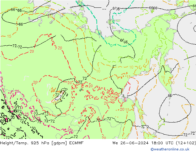 Géop./Temp. 925 hPa ECMWF mer 26.06.2024 18 UTC