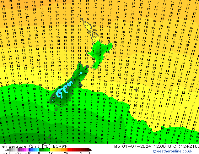 température (2m) ECMWF lun 01.07.2024 12 UTC