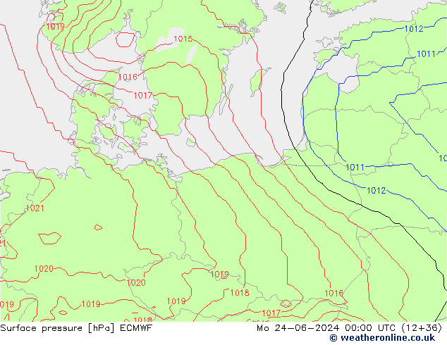 Surface pressure ECMWF Mo 24.06.2024 00 UTC