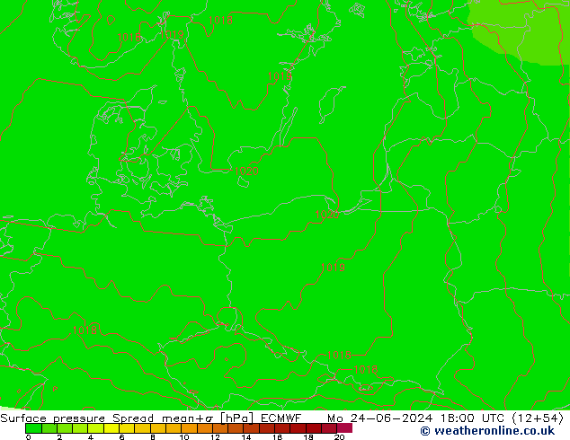 Pressione al suolo Spread ECMWF lun 24.06.2024 18 UTC