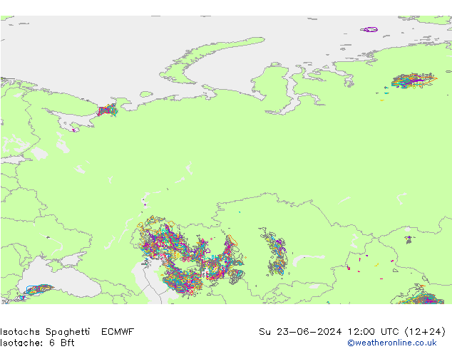 Isotachs Spaghetti ECMWF Dom 23.06.2024 12 UTC