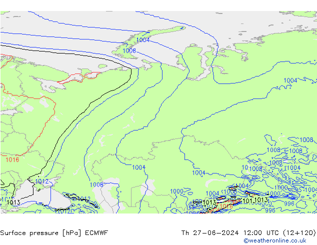 Bodendruck ECMWF Do 27.06.2024 12 UTC