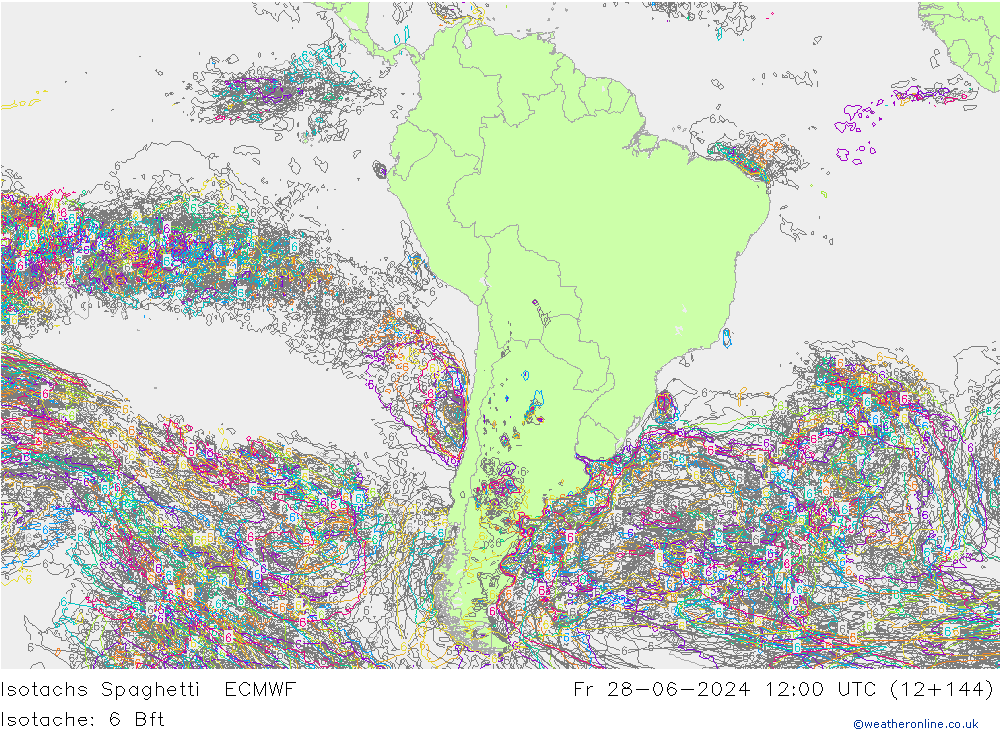 Eşrüzgar Hızları Spaghetti ECMWF Cu 28.06.2024 12 UTC