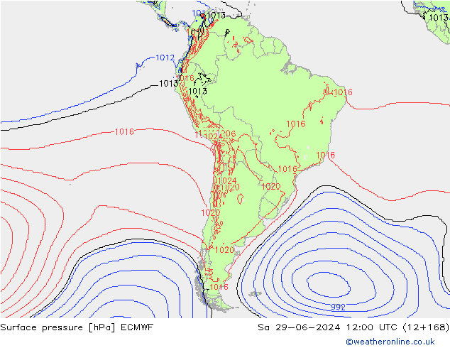 Surface pressure ECMWF Sa 29.06.2024 12 UTC