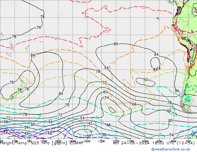 Height/Temp. 925 hPa ECMWF lun 24.06.2024 18 UTC