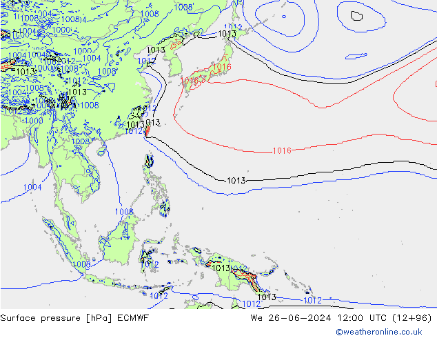 Atmosférický tlak ECMWF St 26.06.2024 12 UTC