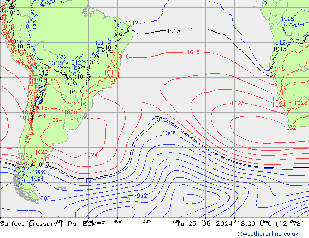 pressão do solo ECMWF Ter 25.06.2024 18 UTC