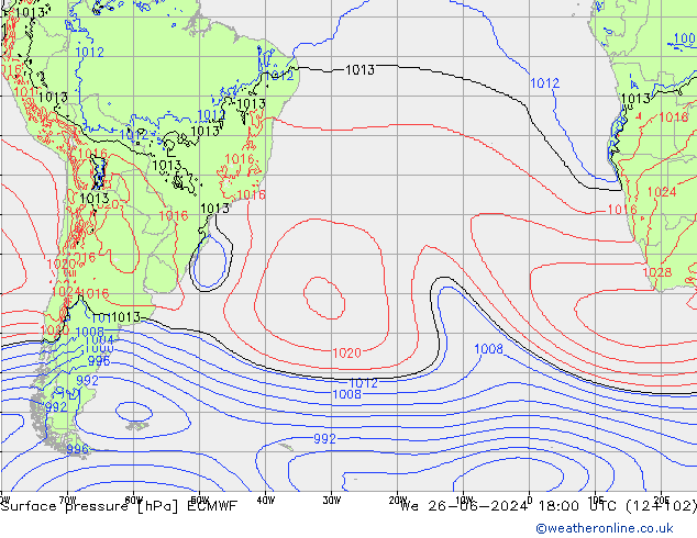 Surface pressure ECMWF We 26.06.2024 18 UTC