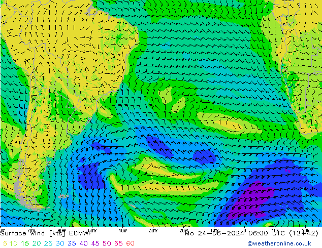 Surface wind ECMWF Po 24.06.2024 06 UTC