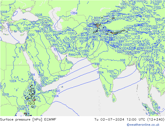 pressão do solo ECMWF Ter 02.07.2024 12 UTC