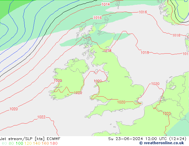 高速氣流/地面气压 ECMWF 星期日 23.06.2024 12 UTC