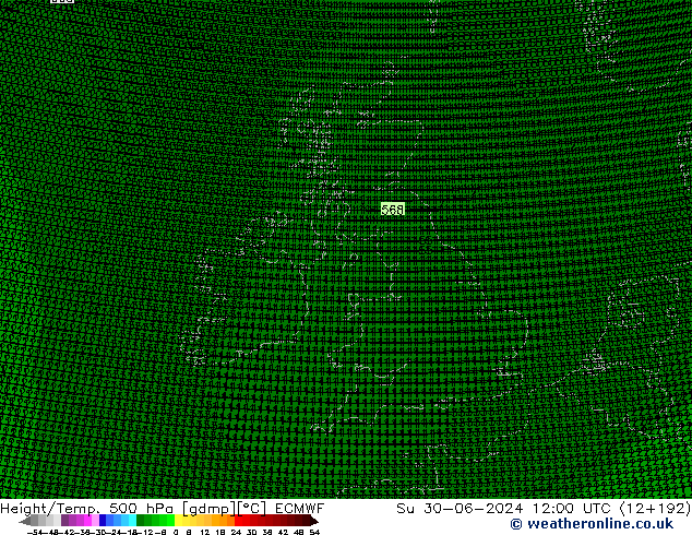 Height/Temp. 500 гПа ECMWF Вс 30.06.2024 12 UTC