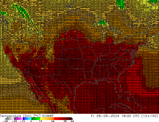 température (2m) ECMWF ven 28.06.2024 18 UTC