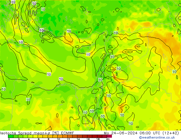 Isotaca Spread ECMWF lun 24.06.2024 06 UTC