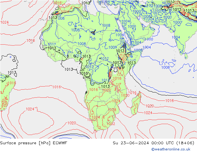 Atmosférický tlak ECMWF Ne 23.06.2024 00 UTC