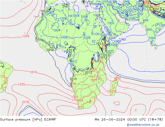 Yer basıncı ECMWF Çar 26.06.2024 00 UTC