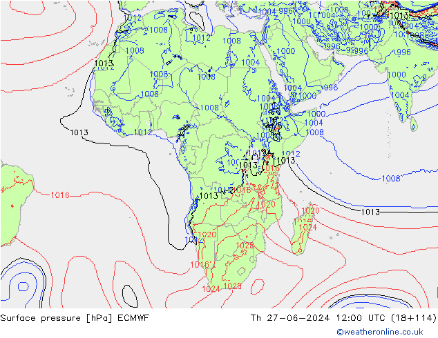 Luchtdruk (Grond) ECMWF do 27.06.2024 12 UTC