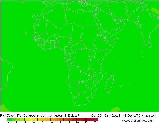 RH 700 hPa Spread ECMWF Su 23.06.2024 18 UTC