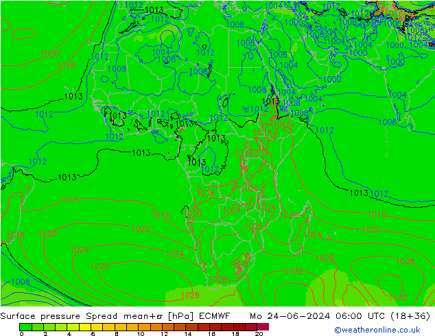 Bodendruck Spread ECMWF Mo 24.06.2024 06 UTC