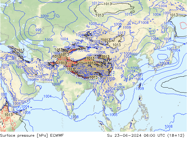 Yer basıncı ECMWF Paz 23.06.2024 06 UTC