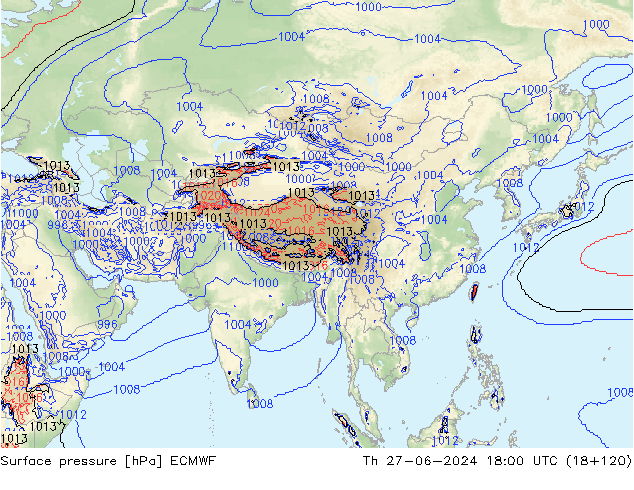 Surface pressure ECMWF Th 27.06.2024 18 UTC