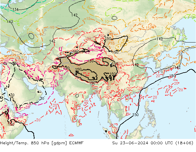 Hoogte/Temp. 850 hPa ECMWF zo 23.06.2024 00 UTC