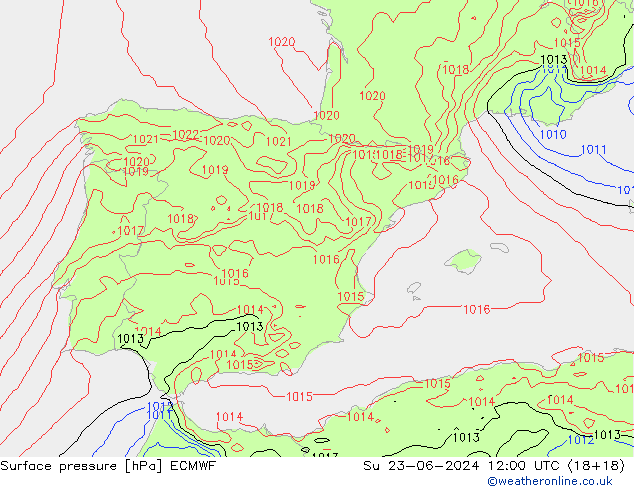 Presión superficial ECMWF dom 23.06.2024 12 UTC