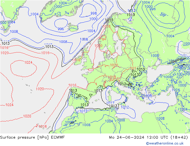 приземное давление ECMWF пн 24.06.2024 12 UTC