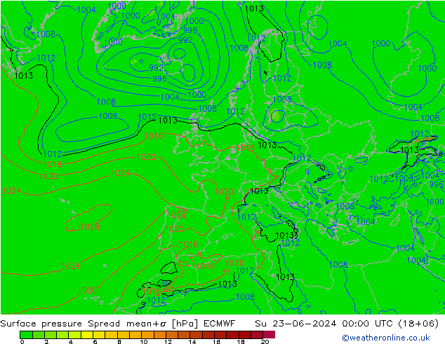 地面气压 Spread ECMWF 星期日 23.06.2024 00 UTC