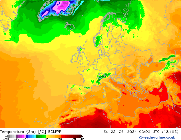карта температуры ECMWF Вс 23.06.2024 00 UTC