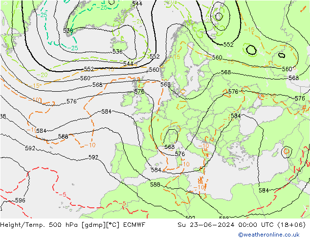 Hoogte/Temp. 500 hPa ECMWF zo 23.06.2024 00 UTC