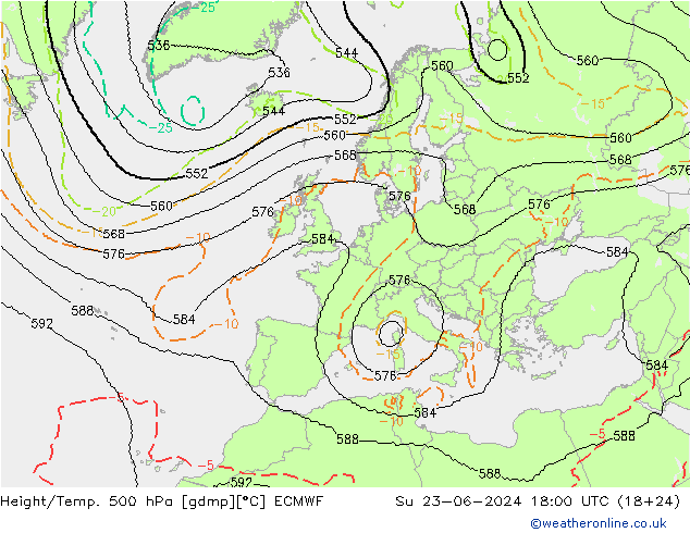 Height/Temp. 500 hPa ECMWF Ne 23.06.2024 18 UTC