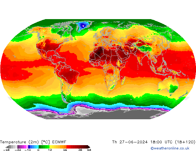 Temperature (2m) ECMWF Čt 27.06.2024 18 UTC