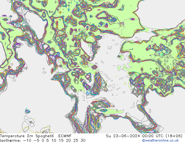 Temperature 2m Spaghetti ECMWF Su 23.06.2024 00 UTC