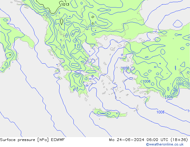 Atmosférický tlak ECMWF Po 24.06.2024 06 UTC