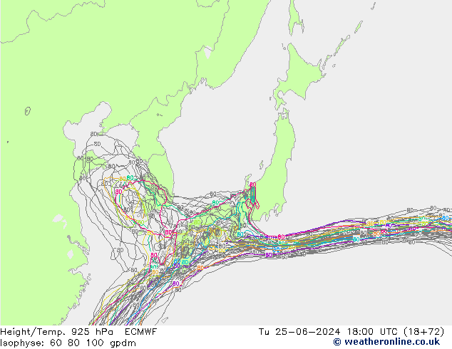 Height/Temp. 925 hPa ECMWF Tu 25.06.2024 18 UTC