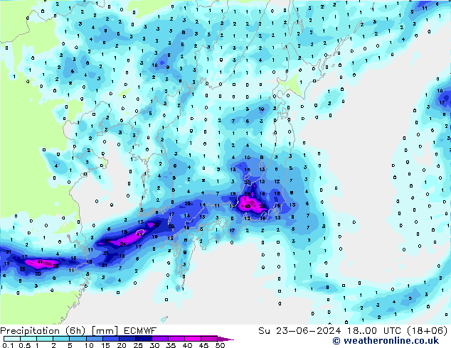 Precipitação (6h) ECMWF Dom 23.06.2024 00 UTC